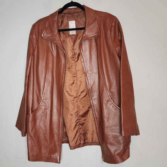 Roaman's 100% Leather Brown Zip Jacket Size 14W - Picture 15 of 16